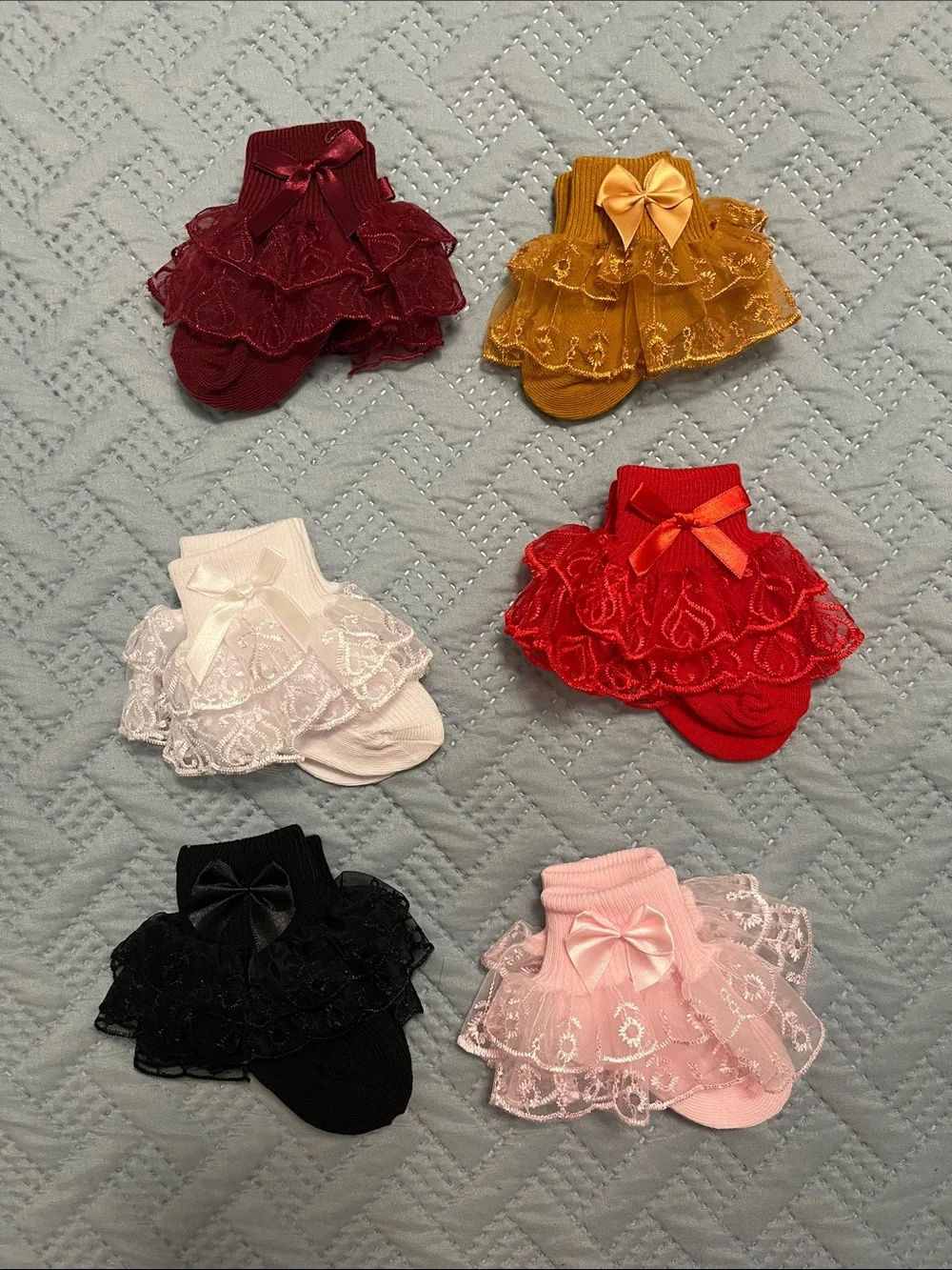 Lace Ruffle Bow Socks for Babies - 6 Pack of Assorted Colors